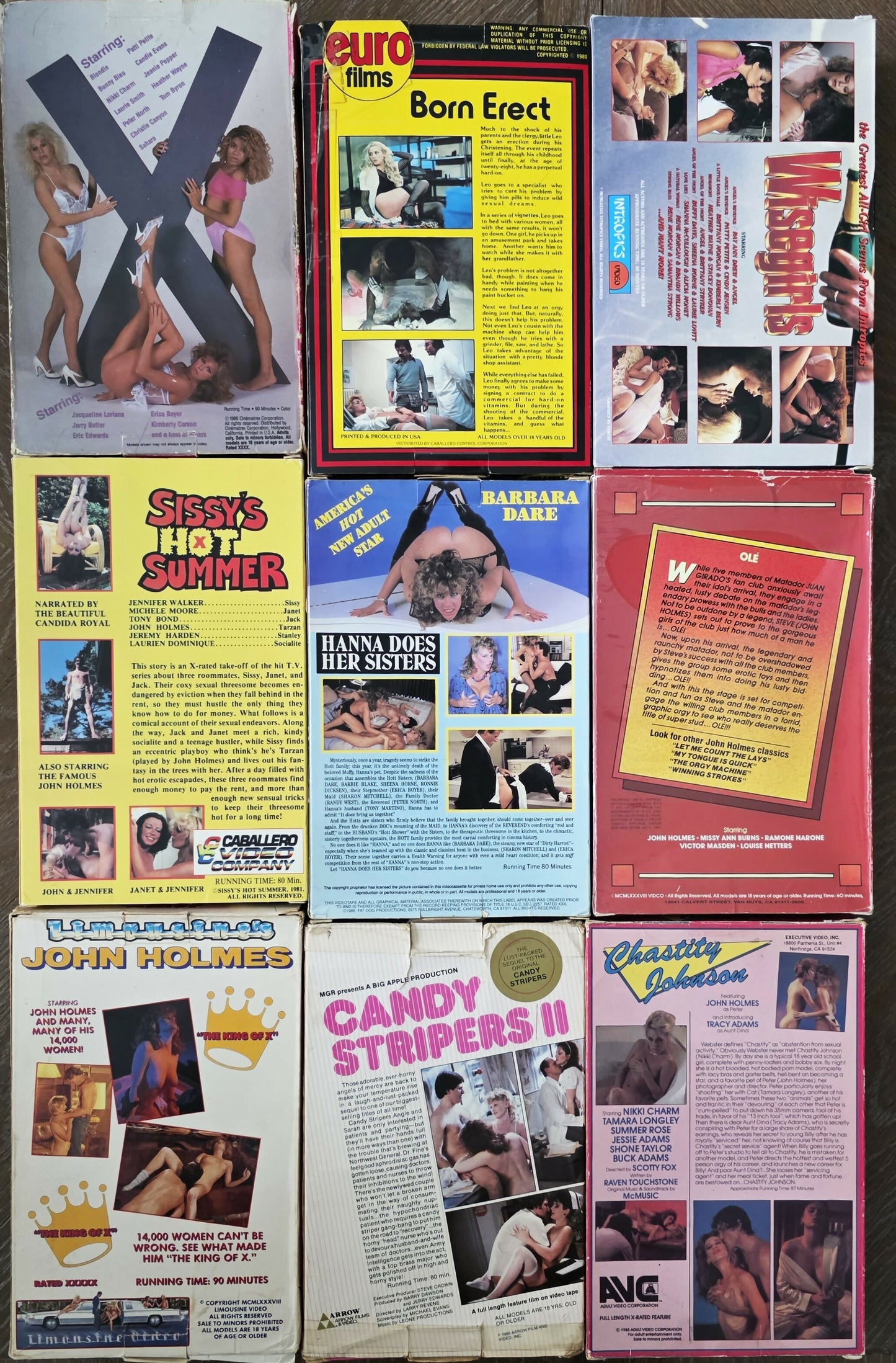 Vintage Lot of 9 1980's VHS Adult Tapes