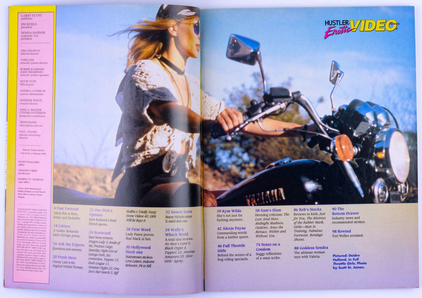 HUSTLER Erotic VIDEO GUIDE Vintage Softcore Adult Magazine Vol. 9 No. 1 February 1994 - Debi Diamond, Deidre Holland, Stacey Nichols, Alicia Rio, Kym Wilde - XXX Marketplace