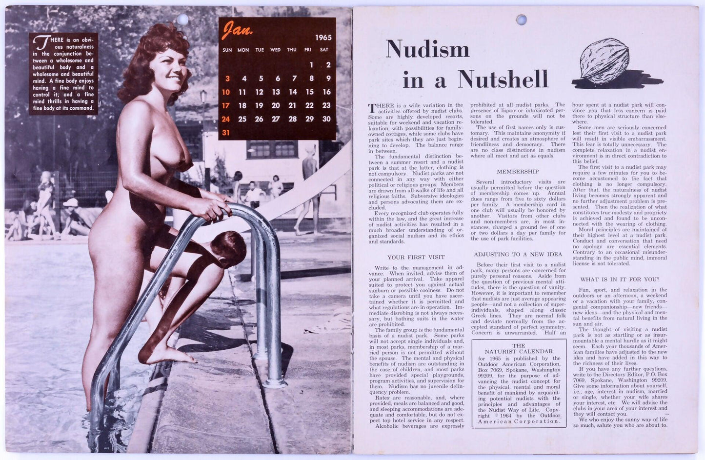 The Naturist Official Calendar 1965 Outdoor American Publishers - XXX Marketplace