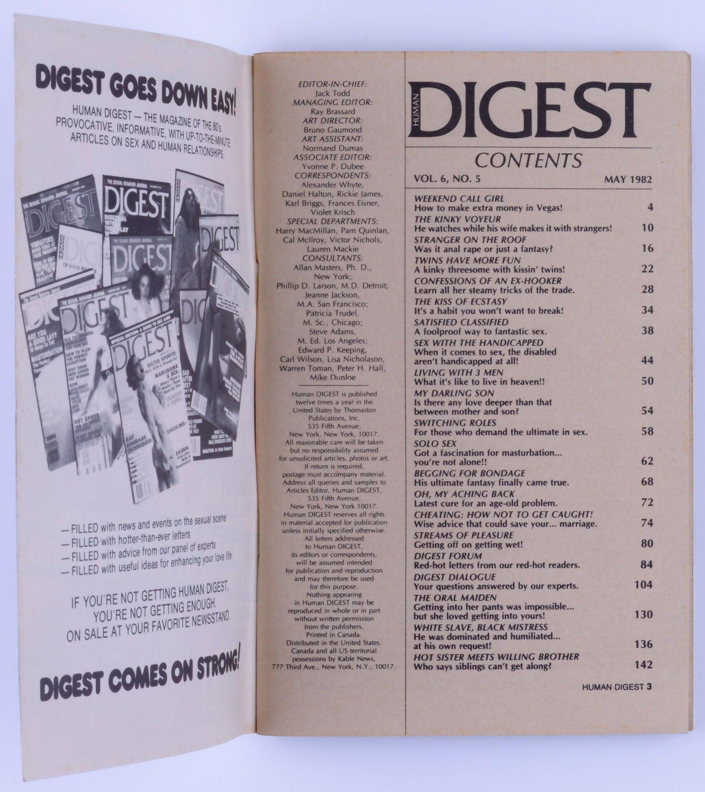 HUMAN DIGEST Adult Literature Booklet May 1982 148 Pages - XXX Marketplace