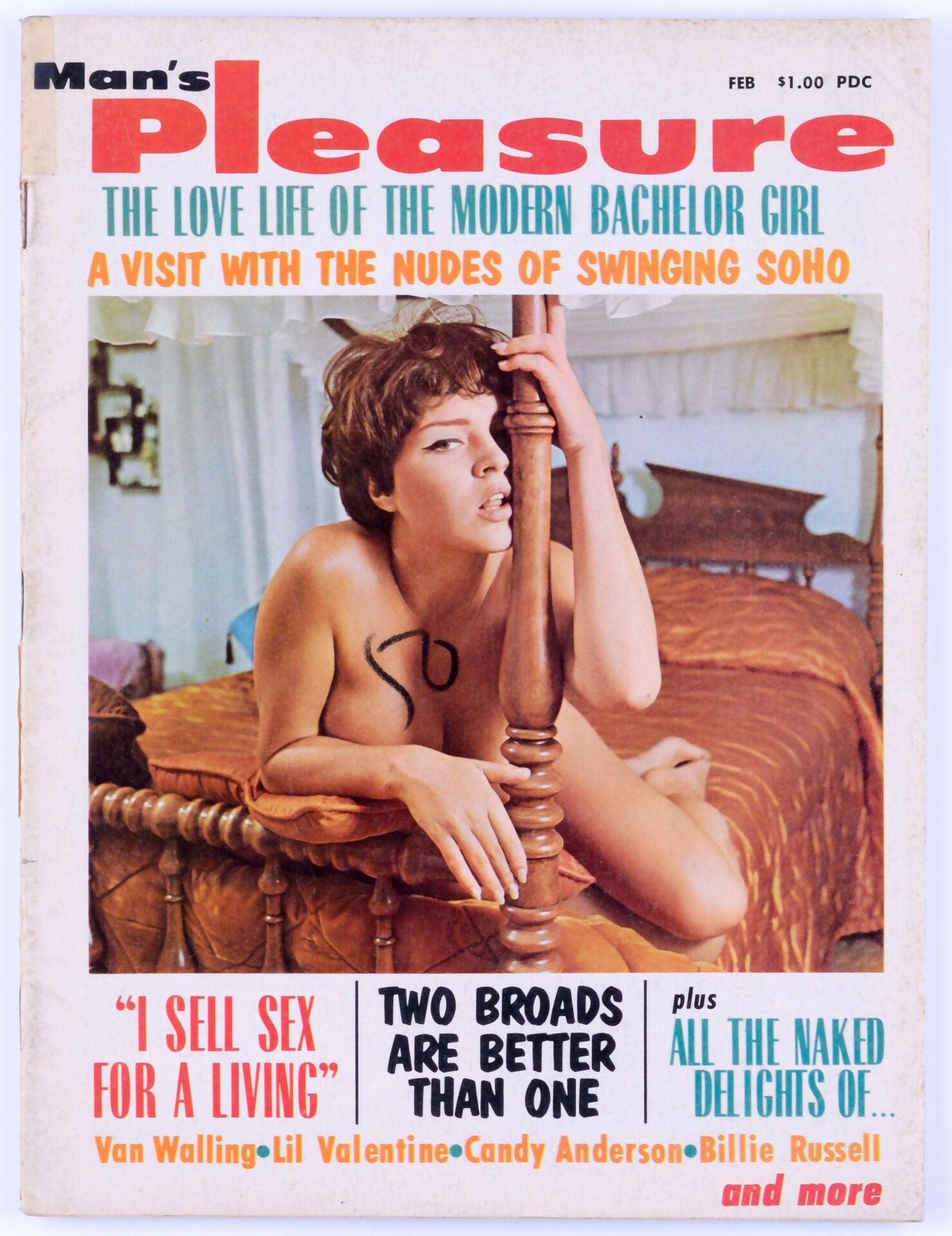 Man's Pleasure February 1971 Vol. 11 No. 7 Vintage Softcore Magazine - Van Walling, Lil Valentine, Candy Anderson, Billie Russell - XXX Marketplace