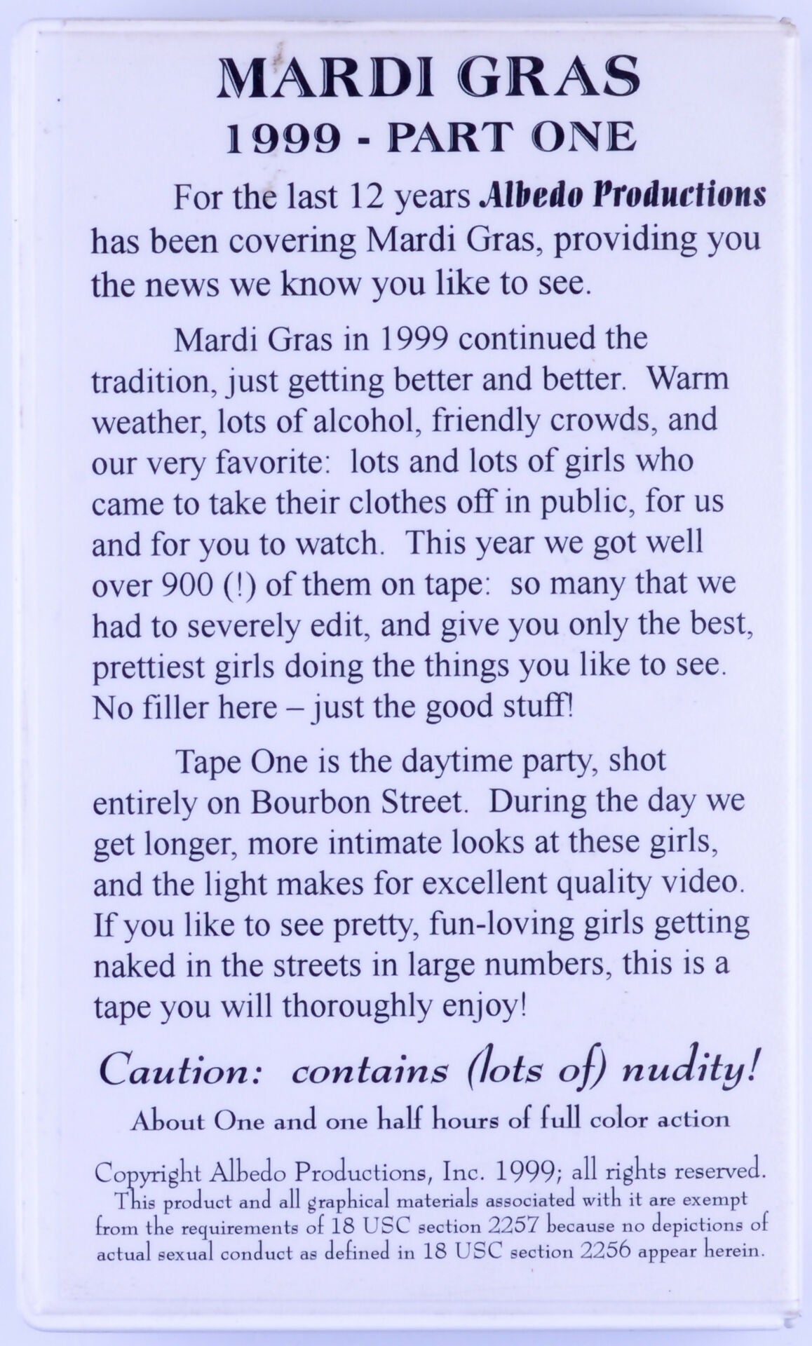 MARDI GRAS 1999 - Part One VHS Tape Features Over 900 Topless Women