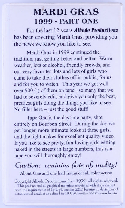 MARDI GRAS 1999 - Part One VHS Tape Features Over 900 Topless Women