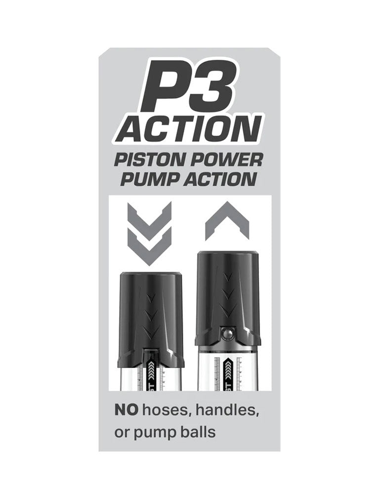 Pump Worx Max Boost- Manual Piston-Action Penis Pump - Black/Clear