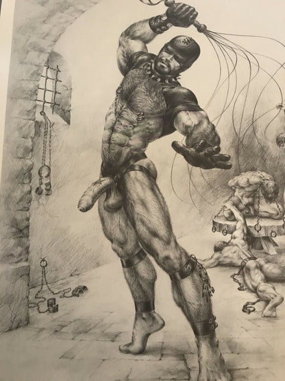 Jakal Gay Art Print FFA Bondage Dungeon Master BDSM Whip Scene Dungeon 1977