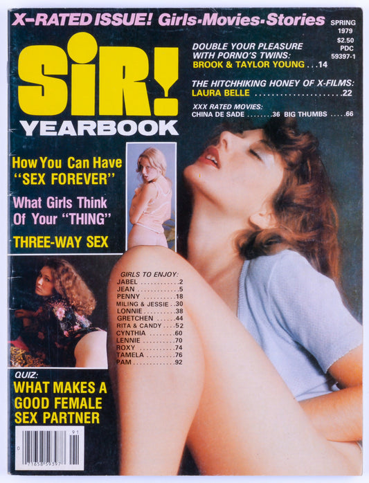 SIR! YEARBOOK Spring 1979 Vol. 1 No. 7 Softcore Vintage Adult Magazine - Trifold Poster, Twins Brook & Taylor Young, Laura Belle