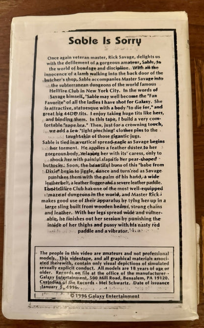Sable Is Sorry (1996, VHS)