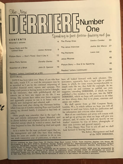 The New DERRIÈRE Vol.1 #1 1981Premier UK Issue by Stop Press Female Spanking Magazine