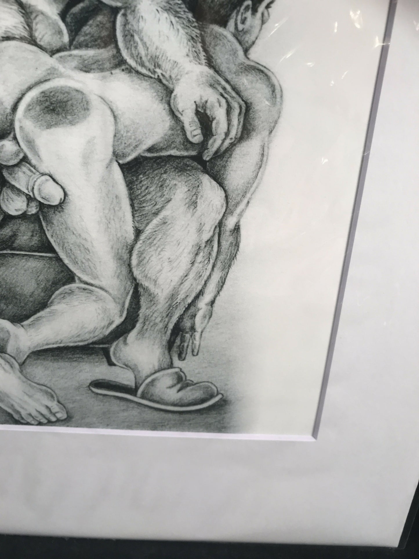 Gay Art Print by DOUGLAS, Pipe Daddy Spanks boy with Slipper, Signed & Matted
