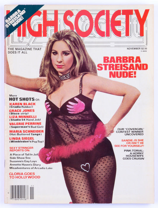 HIGH SOCIETY November 1979 Vol. 4 No. 6 Softcore Vintage Adult Magazine - Trans Model Sandie Suarez, Barbara Streisand, Cindy Owens