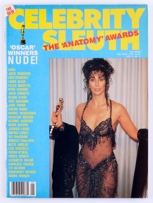 CELEBRITY SLEUTH 1988 Vol. 2 No. 1 Vintage Softcore Adult Nude Celebrity Magazine - Cher, Jane Fonda, Elizabeth Taylor