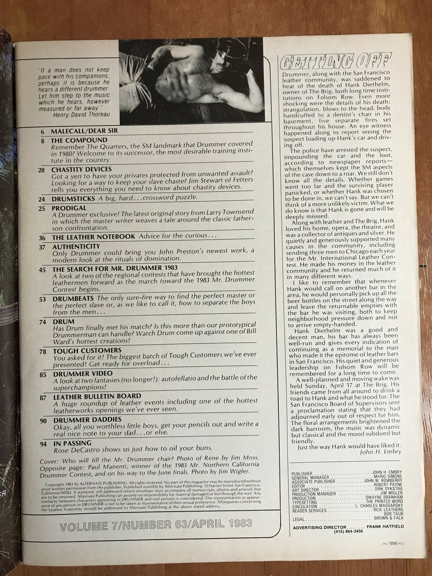 Drummer #63 Gay Men's Leather Magazine 1983 Macho Male Bill Ward