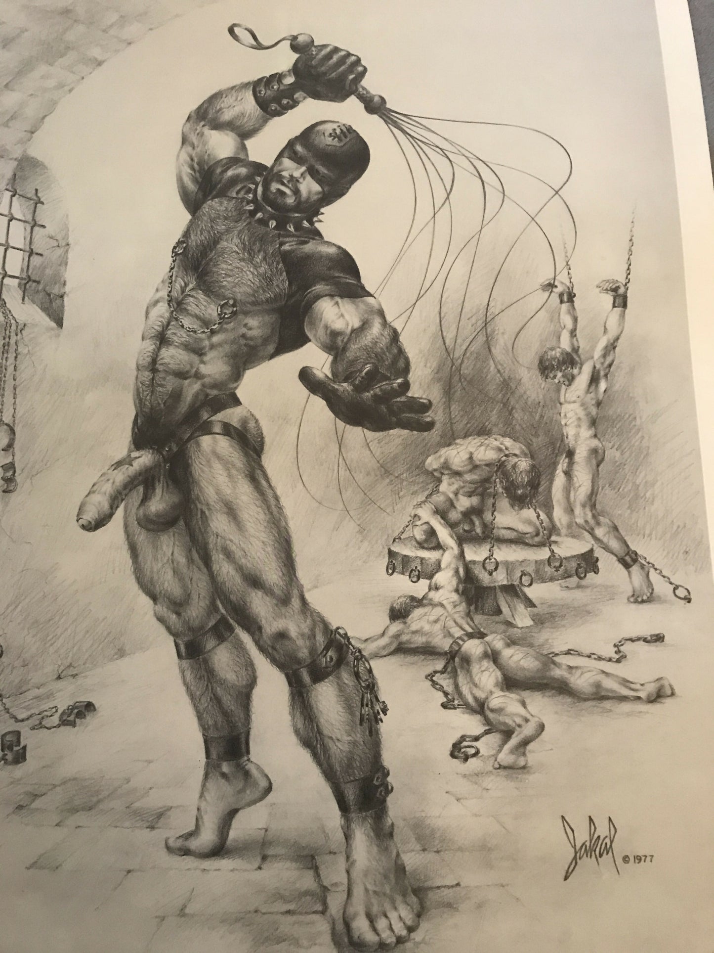 Jakal Gay Art Print FFA Bondage Dungeon Master BDSM Whip Scene Dungeon 1977