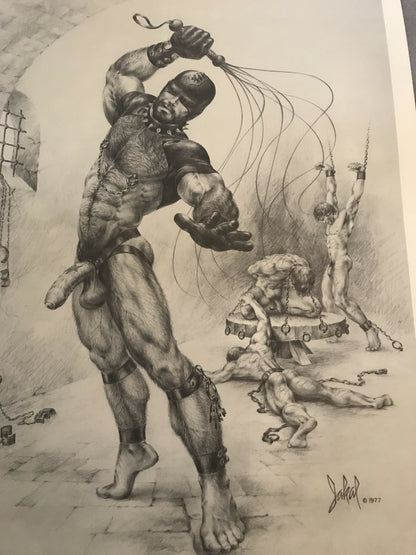 Jakal Gay Art Print FFA Bondage Dungeon Master BDSM Whip Scene Dungeon 1977