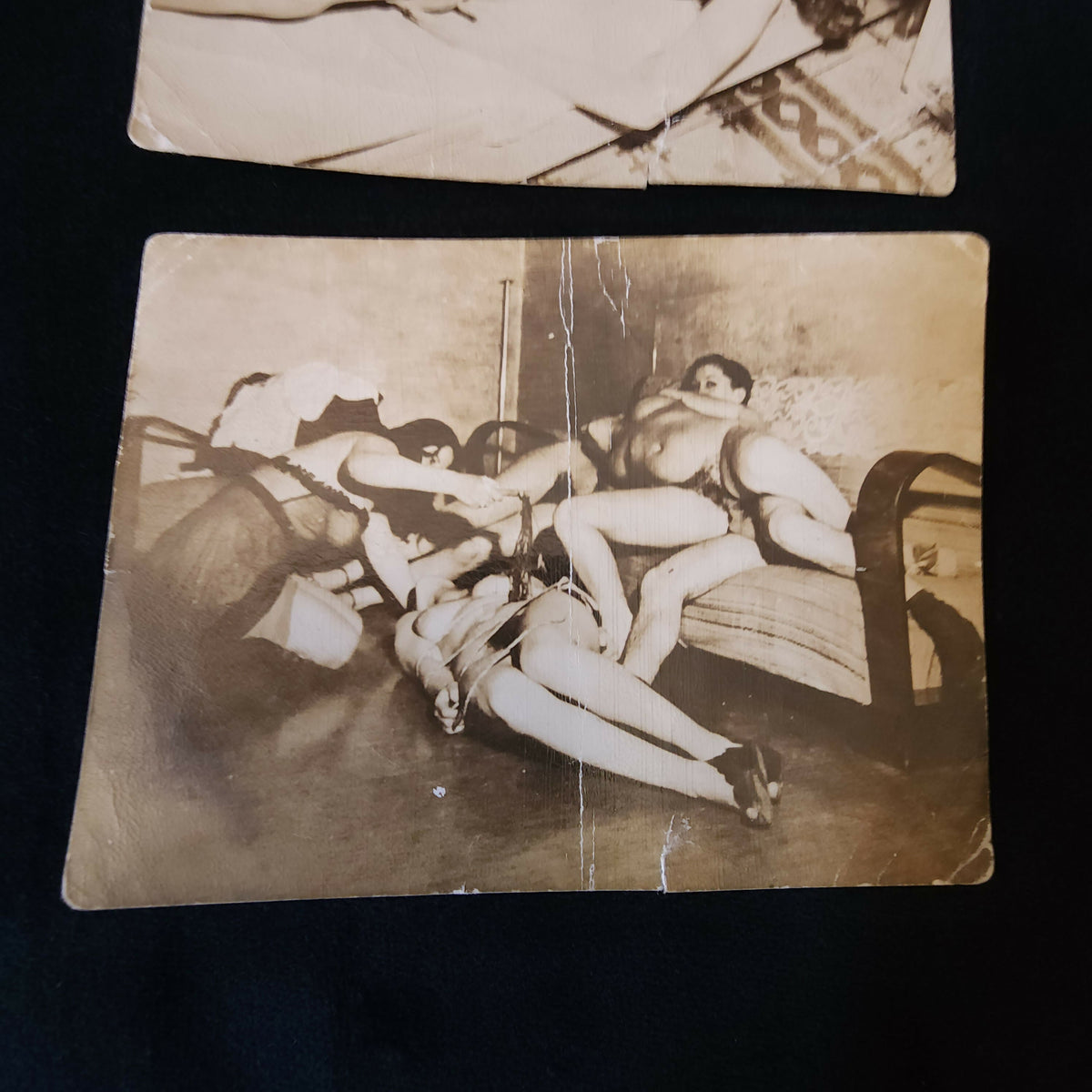 Lot of 2 Original 1940s Vintage B&W Pin-Up Nude Sex Orgy Photographs 3"x4"