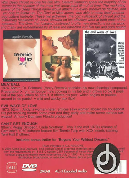 Cult 70s Porno Director: Gerard Damiano XXX Triple Feature Alpha Blue Archives DVD