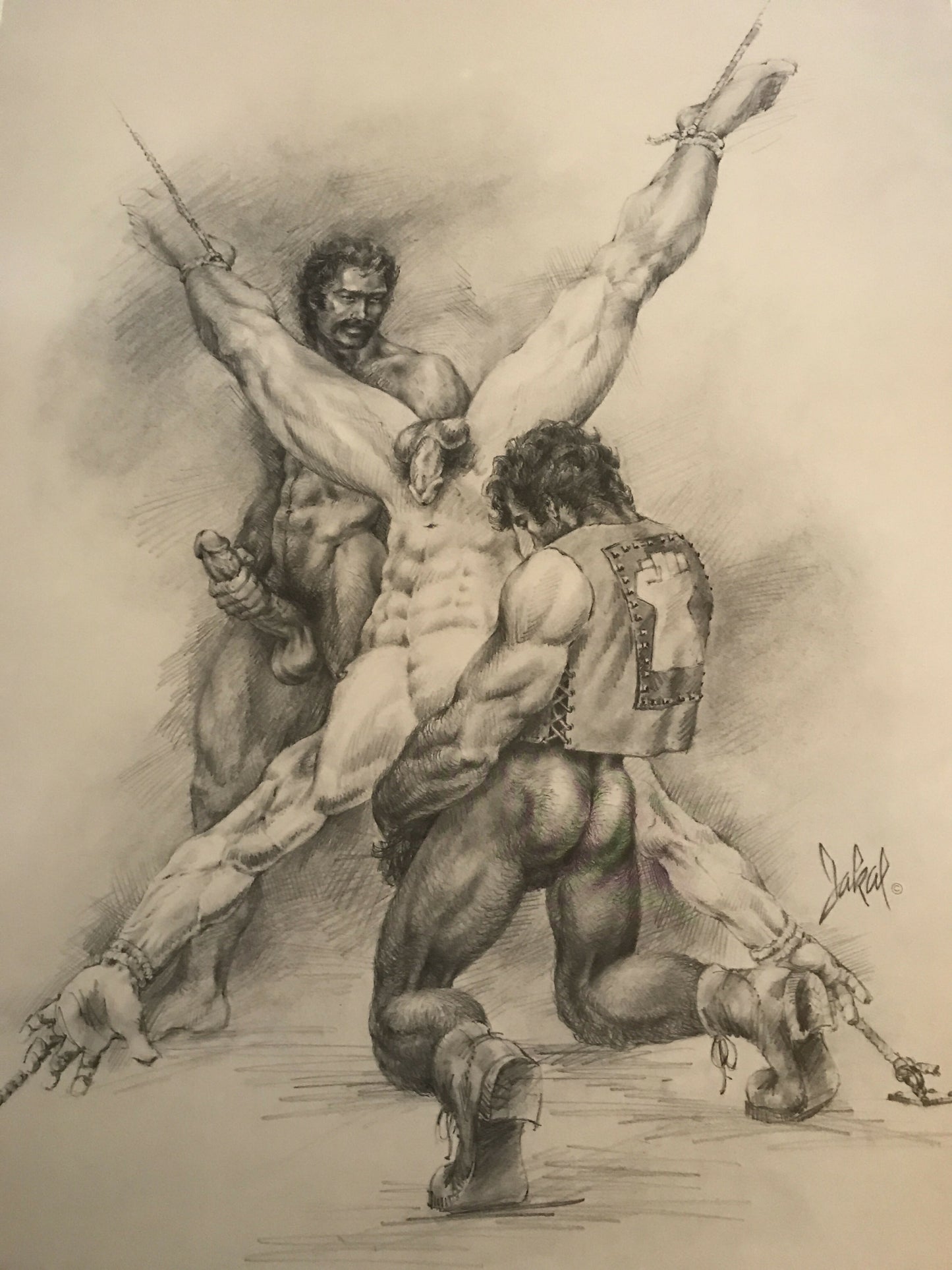 Jakal Gay Art Print Bondage Dungeon Master BDSM 1970's Inverted Tag Team