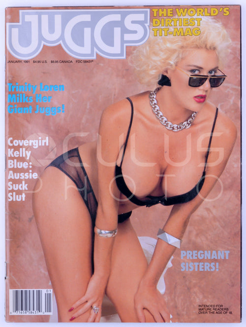 JUGGS January 1991 Vol. 10 No. 3 Big Tits Softcore Vintage Magazine - Lactating Trinity Loren, Kelly Blue, Pregnant Sisters