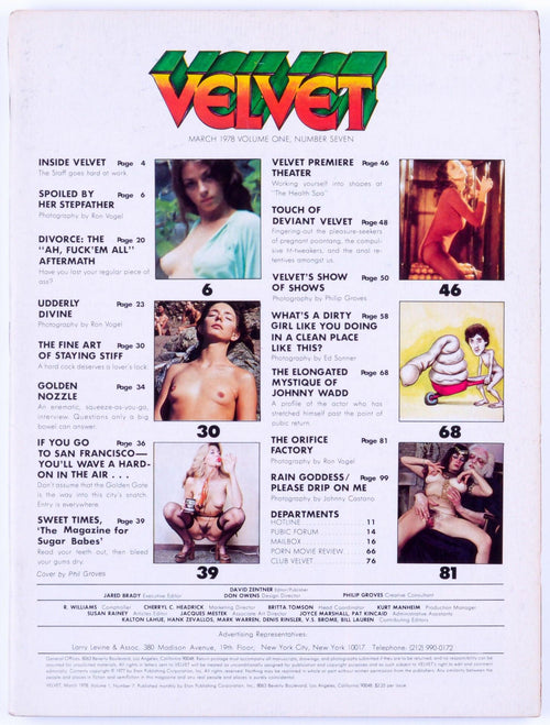 VELVET Vintage Softcore Adult Magazine Vol. 1 No. 7 March 1978