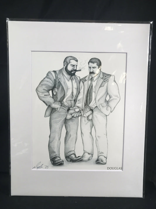 Gay Art Print by Douglas, Cigar Daddies Suit & Tie, Signed & Matted
