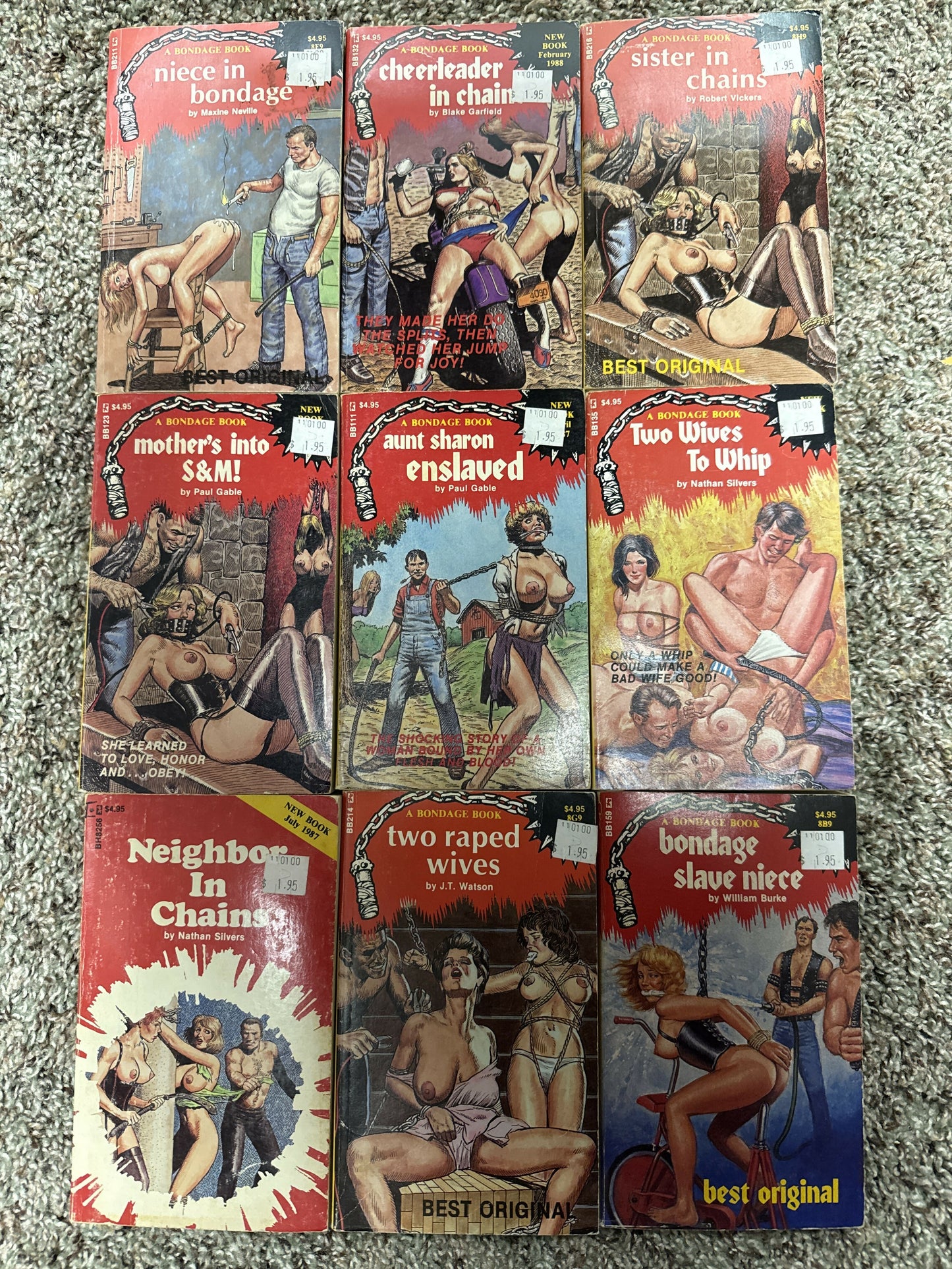 Vintage Bondage Book Novels, LOT OF 9- 1987 & 1988, Nathan Silvers Maxine Neville