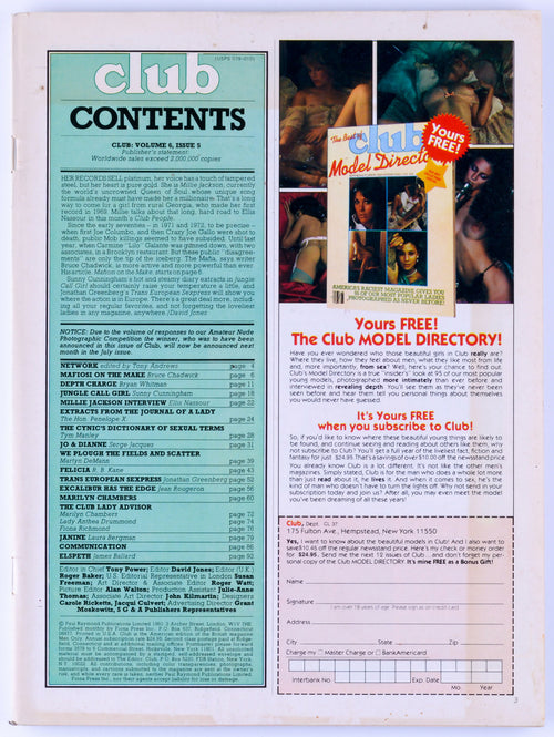 Club 1980 Vol. 6 Issue 5 Vintage Softcore UK Adult Magazine Paul Raymond Publications - Marilyn Chambers, Anther Drummond, Fiona Richmond