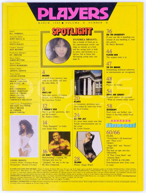 Players Vintage Softcore Adult Ebony Magazine Vol. 15 No. 10 March 1989