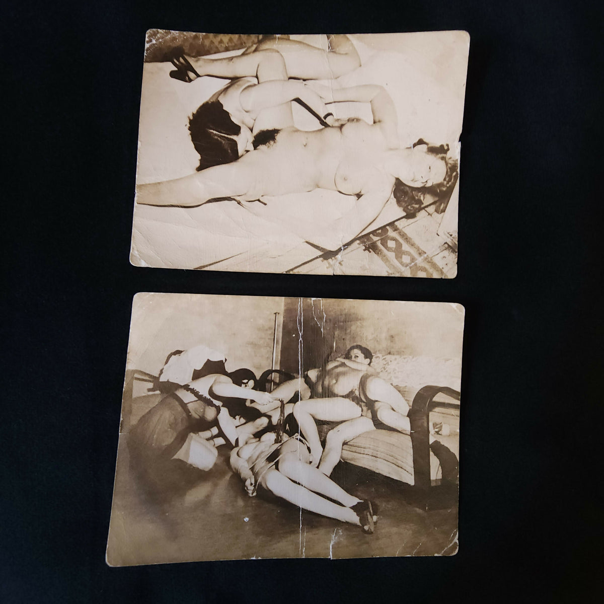 Lot of 2 Original 1940s Vintage B&W Pin-Up Nude Sex Orgy Photographs 3"x4"