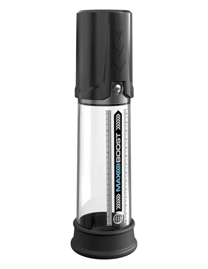Pump Worx Max Boost- Manual Piston-Action Penis Pump - Black/Clear