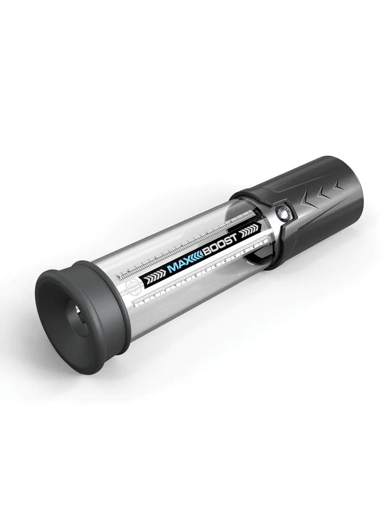 Pump Worx Max Boost- Manual Piston-Action Penis Pump - Black/Clear