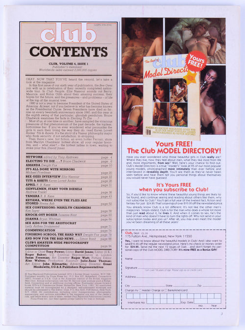 Club 1979 Vol. 6 Issue 1 Vintage Softcore UK Adult Magazine Paul Raymond Publications