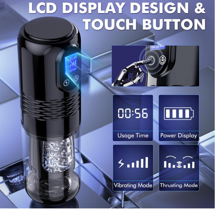 EORONE 10-Mode Vibrating & 6-Mode Thrusting Male Masturbator with LCD Display