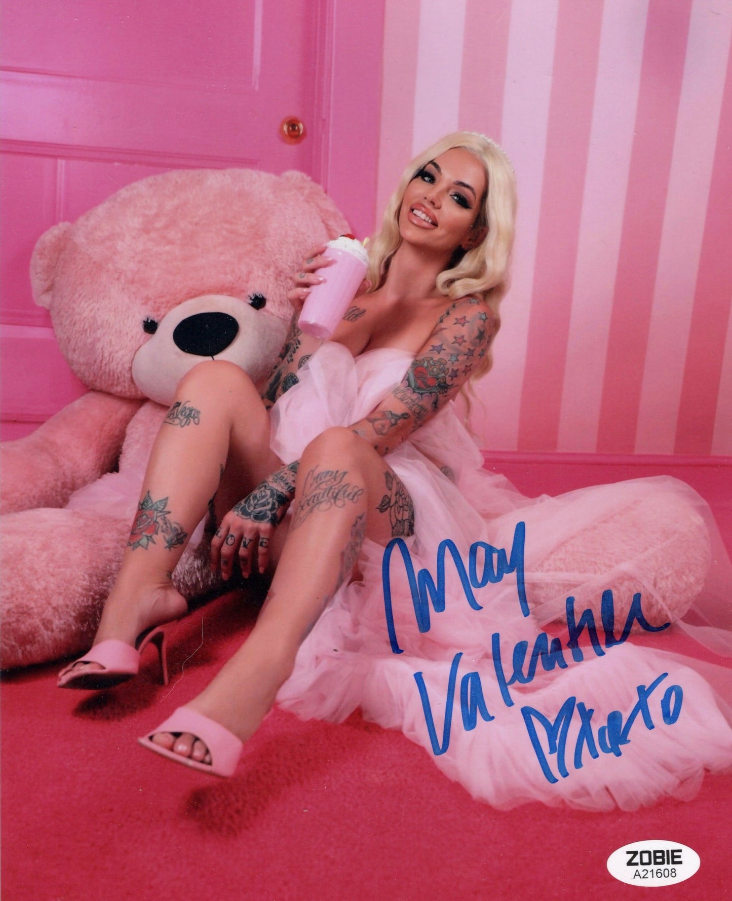 May Valentine Signed Autograph Photo 8x10 Zobie COA Playboy Model