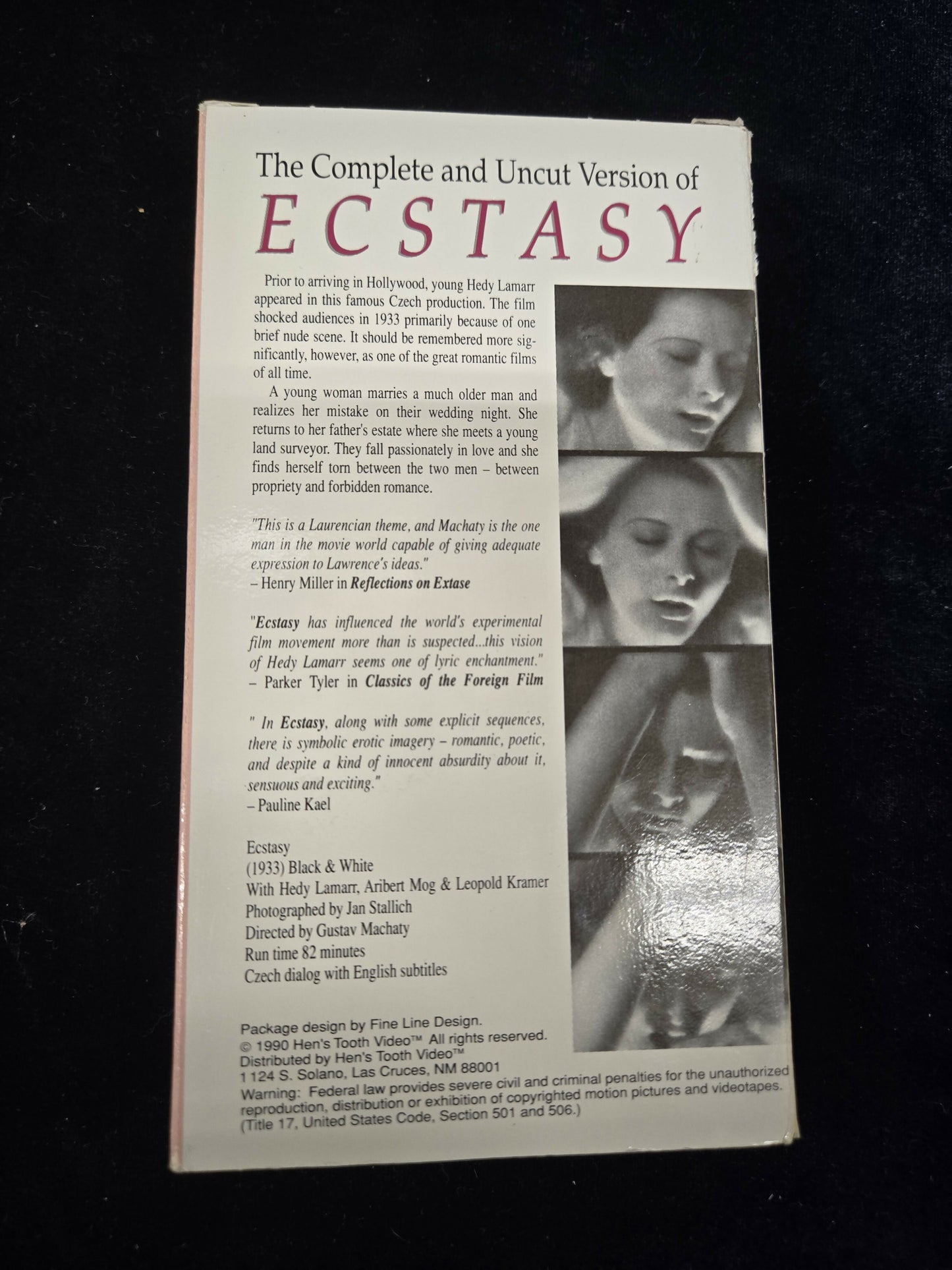 Hedy Lamarr in Ecstasy The Complete Uncut Version VHS