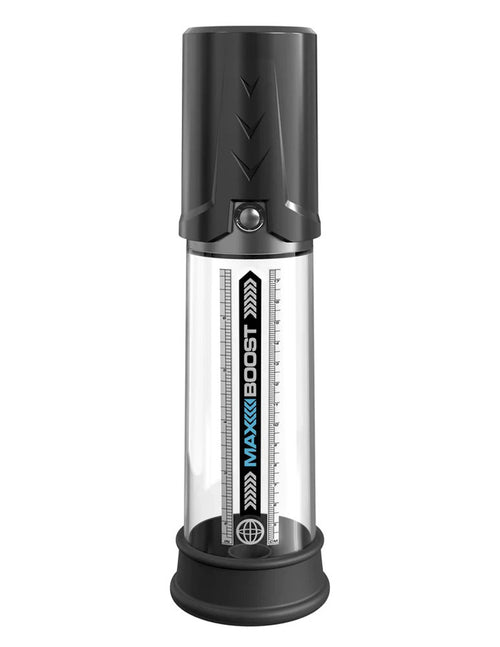 Pump Worx Max Boost- Manual Piston-Action Penis Pump - Black/Clear