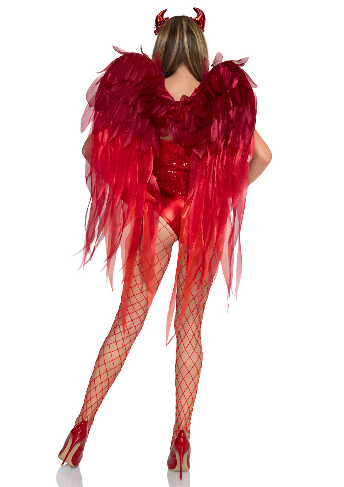 2 Pc Devil Ombre Chiffon Wings and Horn Headband Red Os